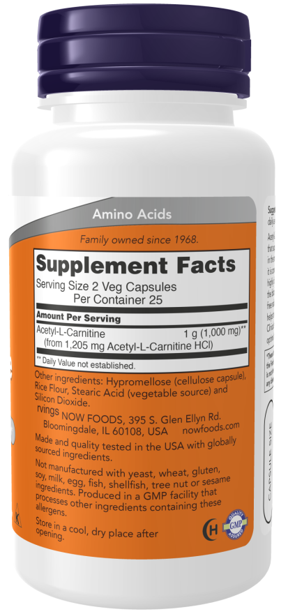 NOW Acetyl L-Carnitine 500mg Veg Capsules