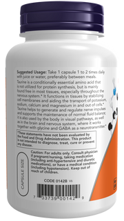 Now Foods Taurine, Double Strength 1000 mg Veg Capsules Nervous System Health*