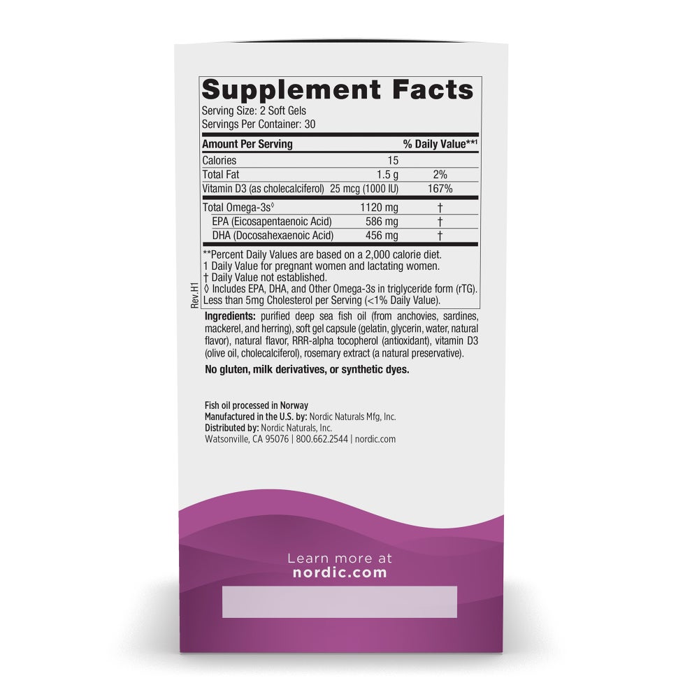 Supplement Facts panel for Nordic Naturals Postnatal Omega-3 and Vitamin D3.