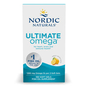 Nordic Naturals Ultimate Omega-3 Lemon Flavoured Fish Oil 180 Softgels box.