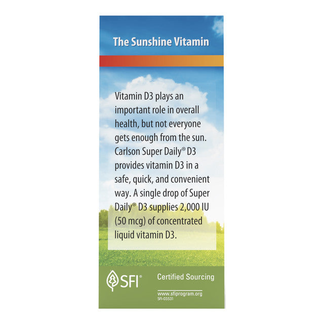 Side image: Carlson Super Daily D3 liquid vitamin D3 2000 IU drops 10.3 ml box