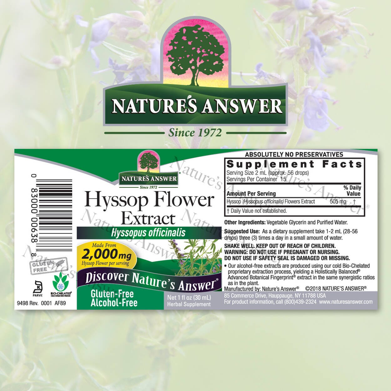 Nature's Answer Alcohol-Free Hyssop Flower Extract 30ml barcode packaging