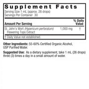 Nature’s Answer St. John’s Wort Liquid Extract 30ml supplement facts label on a white background