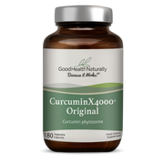 Front image: Good Health Naturally Curcumin X4000 Original veg capsules turmeric supplement 180 count bottle
