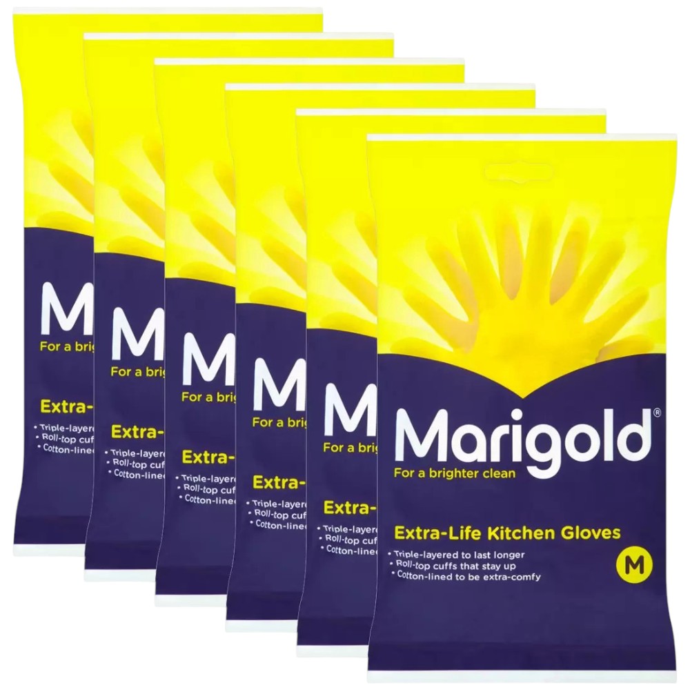 Marigold Extra-Life Kitchen Gloves Medium 6 Pack front packaging