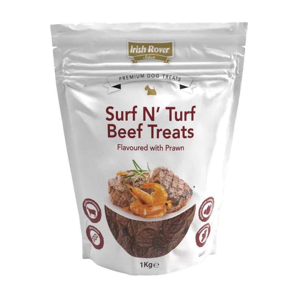 Irish Rover Surf N' Turf Beef Dog Treats with Prawn 1kg bag