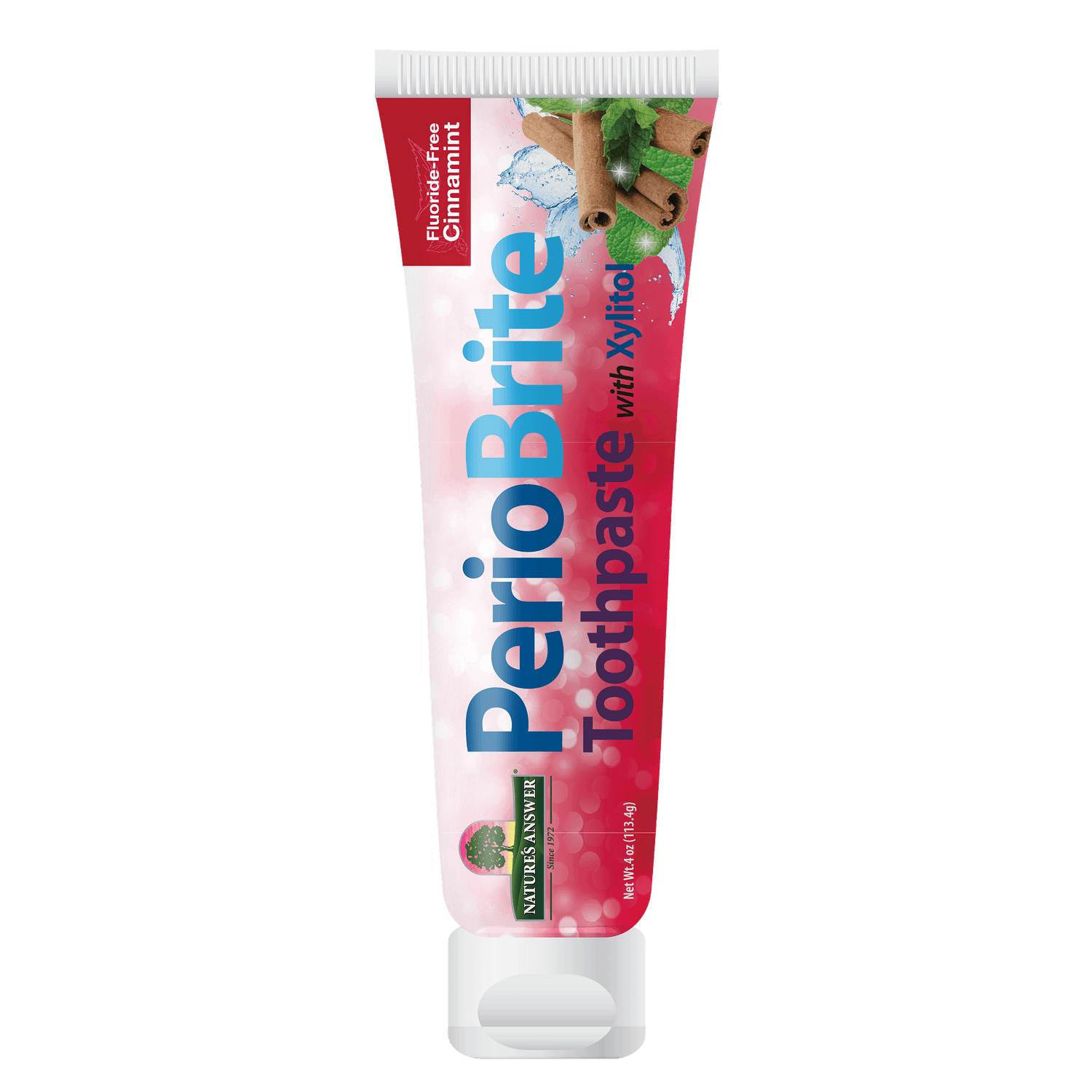 Nature’s Answer PerioBrite cinnamint fluoride-free toothpaste 113.4g front tube