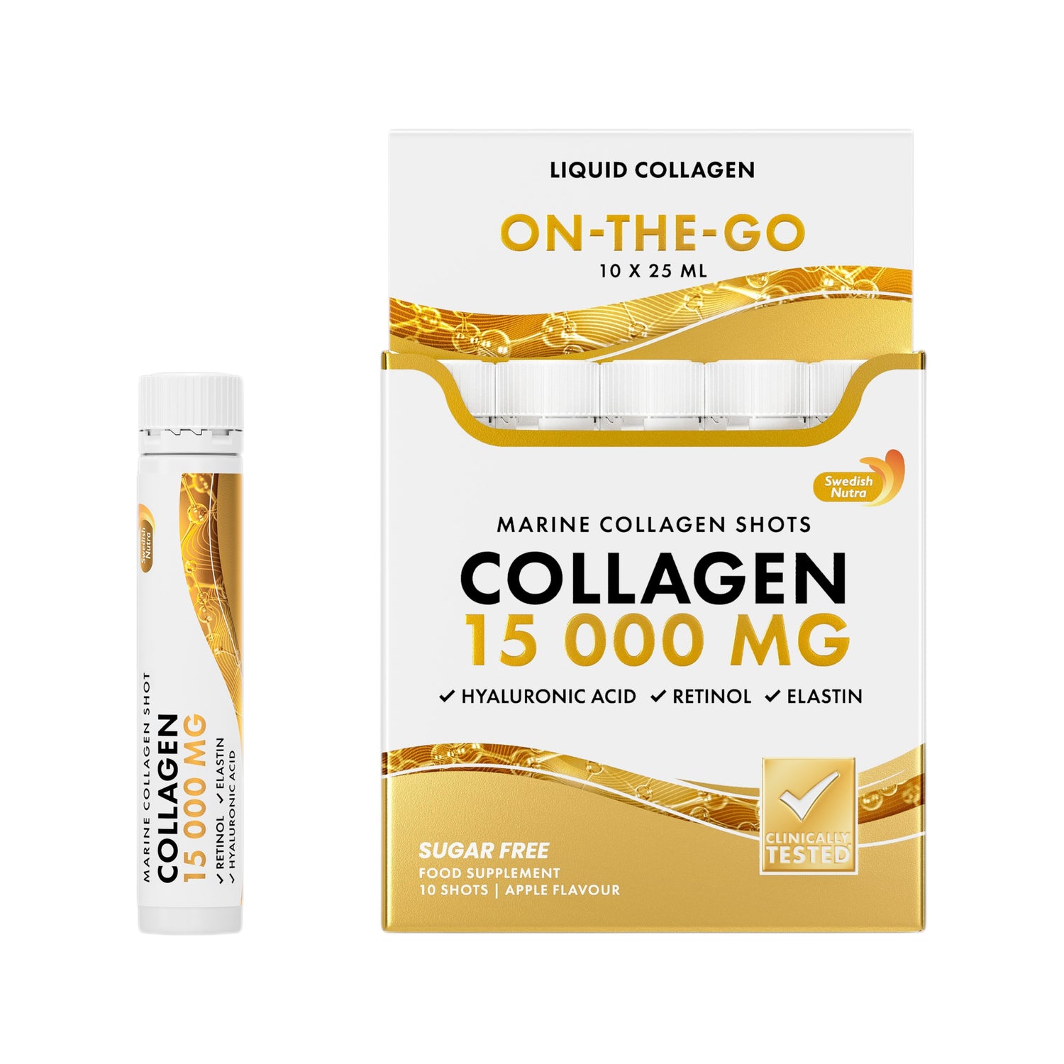 Swedish Nutra Marine Collagen 15000mg Shots Apple 10 x 25ml Pack of 2