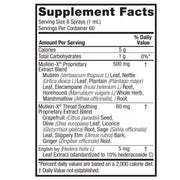 Nature’s Answer Mullein-X Throat Spray 60ml supplement labelon a white background