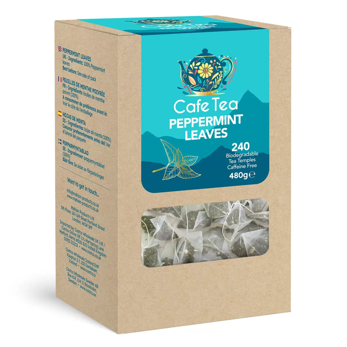 Cafe Tea 100% peppermint herbal tea bags 240 pack packaging front