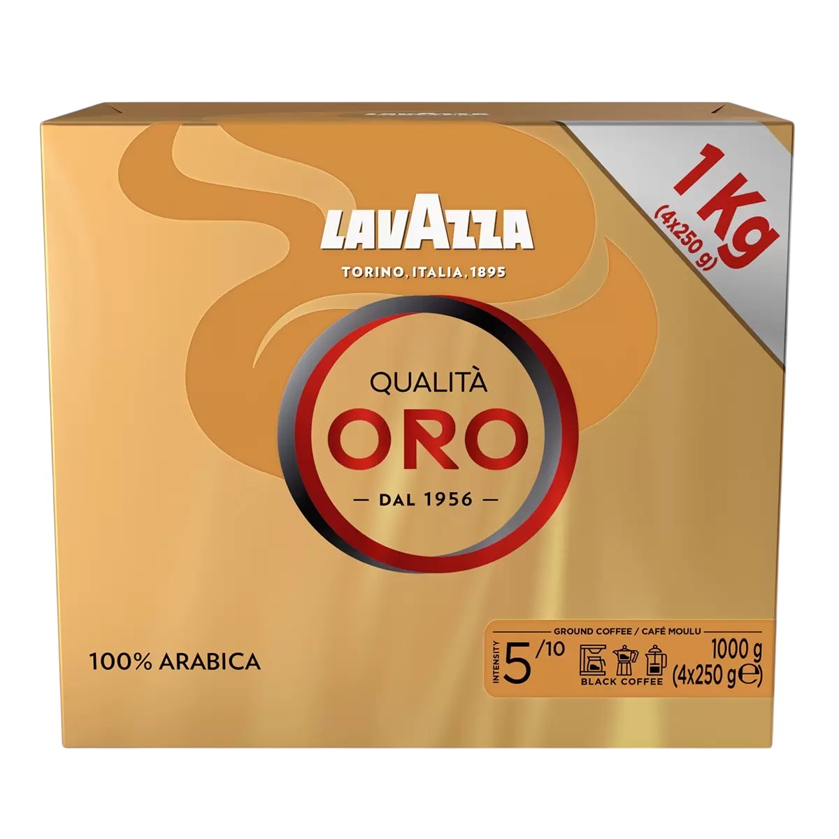 Lavazza Qualità Oro Ground Coffee, cardboard box packaging, floral and fruity aroma, 4 x 250g