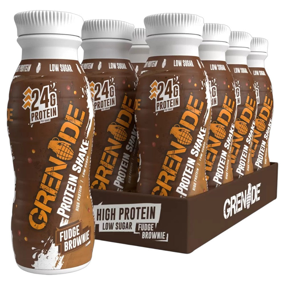 Grenade Fudge Brownie high protein shake chocolate flavour ready to drink 330ml 8 pack front packaging