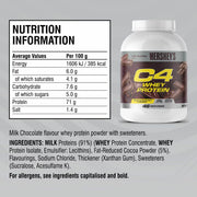 Supplement Facts Image: Cellucor C4 whey protein ingredients chocolate powder 1.61kg packaging