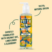 Faith In Nature Grapefruit & Orange Energising Hand Wash, pump bottle packaging, grapefruit and orange, 400ml product information