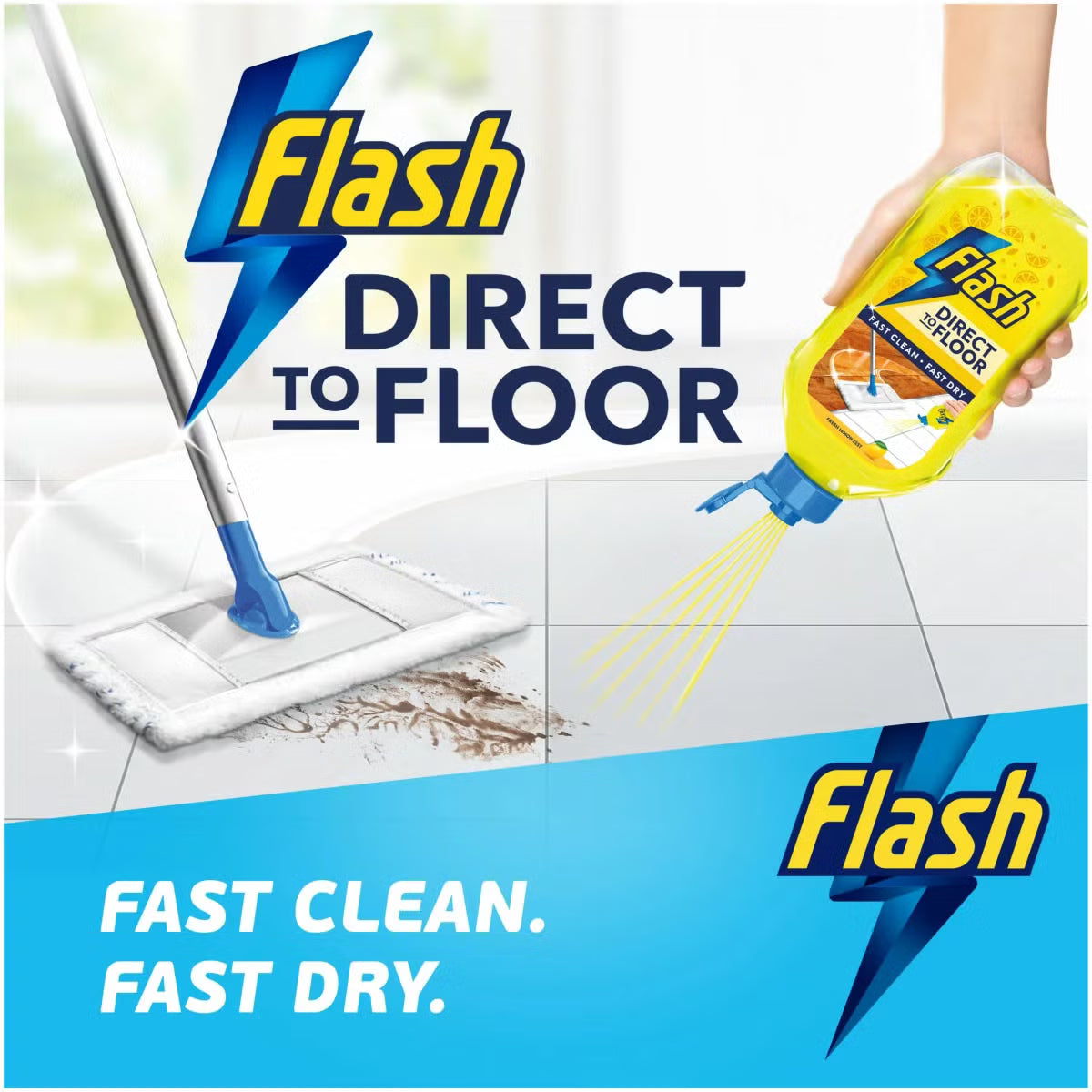 Flash Direct to Floor Berry & Cherry Blossom Floor Cleaner 800ml bottle showing direct application instructions
