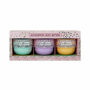 Front Image: Cath Kidston body butter set 3 x 240ml assorted fragrances packaging front