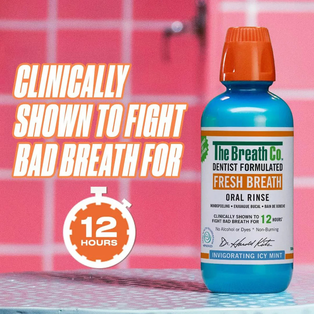 The Breath Co Fresh Breath Oral Rinse Icy Mint ingredient information mouthwash bottle 1L