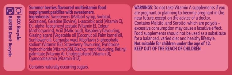 Bassetts Vitamins Multivitamins Summer Berries Gummies 30 Count vitamin and ingredient information
