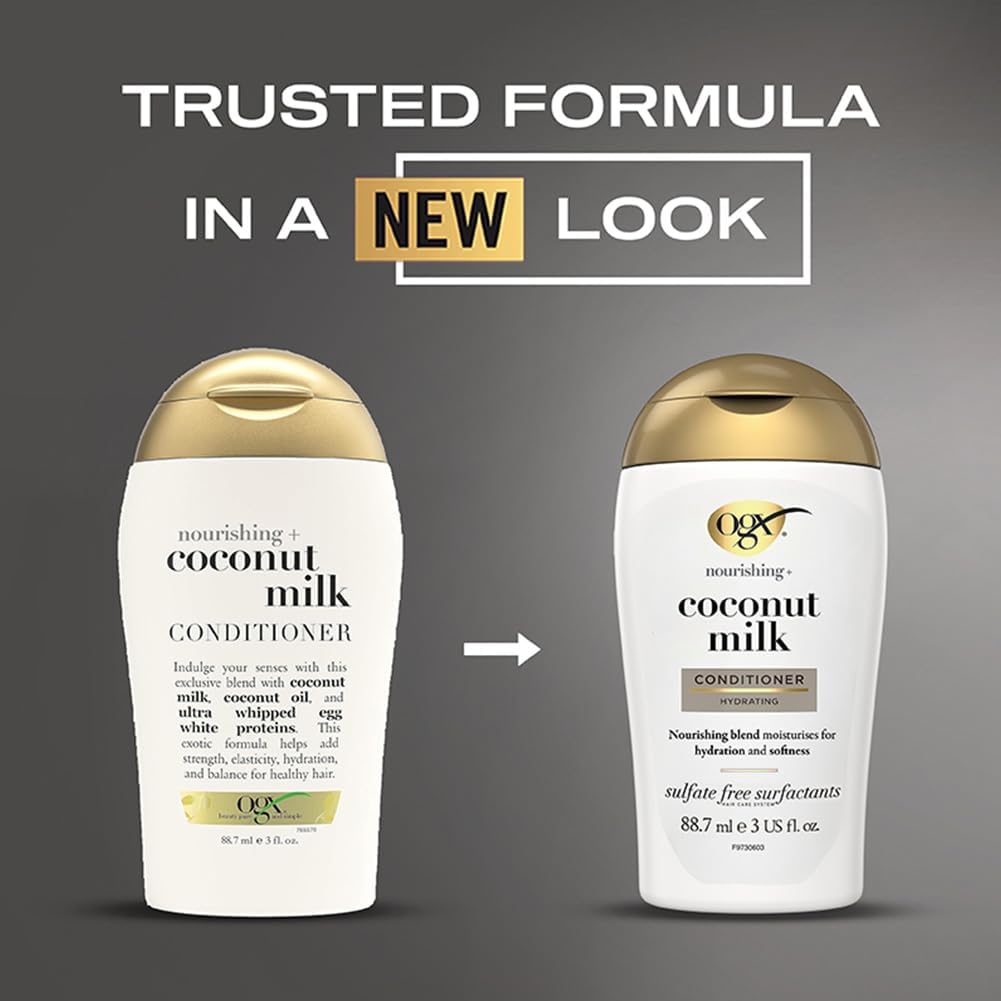 OGX Nourishing Coconut Milk Conditioner - 88.7ml. Old & new packaging.