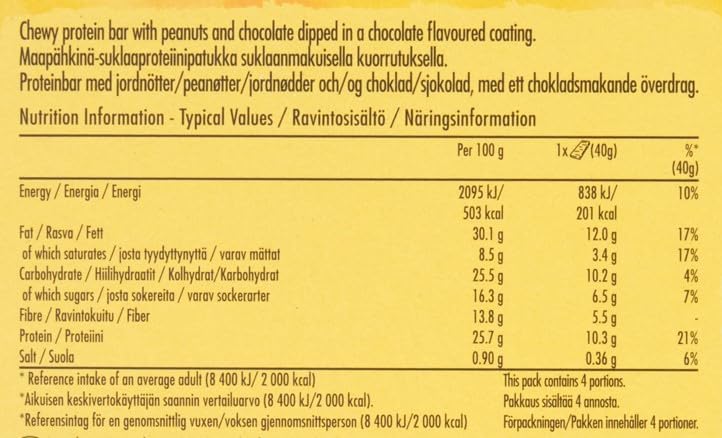 Nature Valley Protein Peanut and Chocolate Bars nutrition and ingredient information 26 x 40g