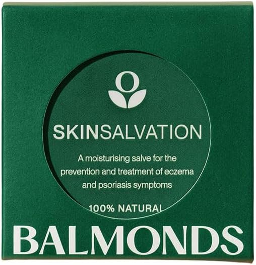 Front image: Balmonds Skin Salvation Moisturising Balm 50ml tin natural skincare balm packaging