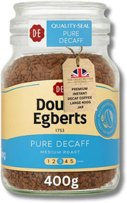 Douwe Egberts Pure Decaff instant coffee granules jar 400g packaging front