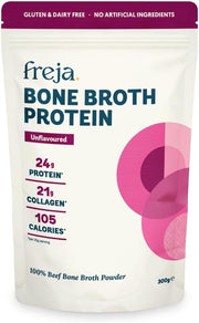 Front image: Freja beef bone broth protein powder unflavoured pouch 300g single pack
