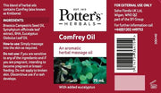 Back of Comfrey Oil bottle showing ingredients and safety warnings.