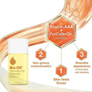 Bio-Oil Natural Skincare Oil, plastic bottle packaging, botanical oil formula, 60ml, ingredients information