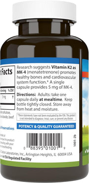 Barcode image: Carlson Vitamin K2 MK4 capsules barcode bottle 180 count