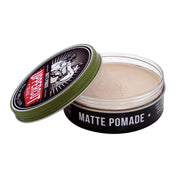 Top image: Uppercut Deluxe Matte Pomade 100g tin medium hold matte styling product packaging
