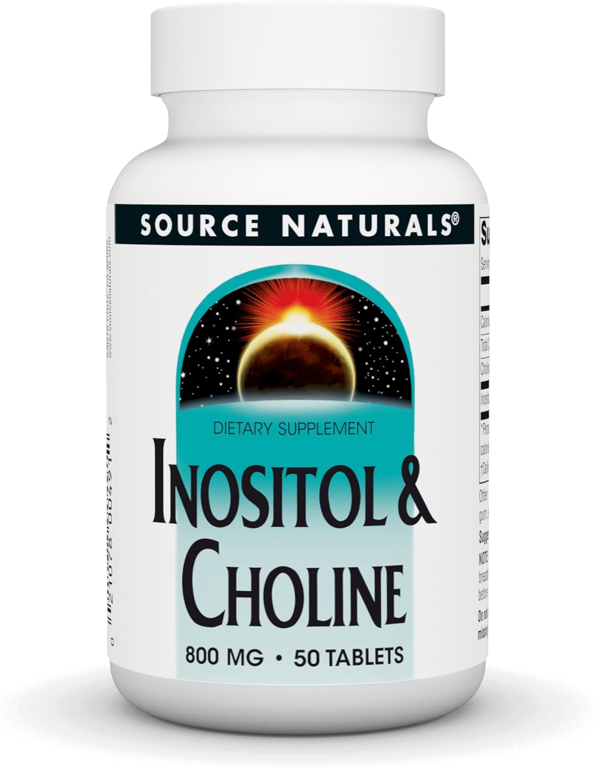 Front image: Source Naturals Inositol & Choline 800mg tablets bottle 50 count