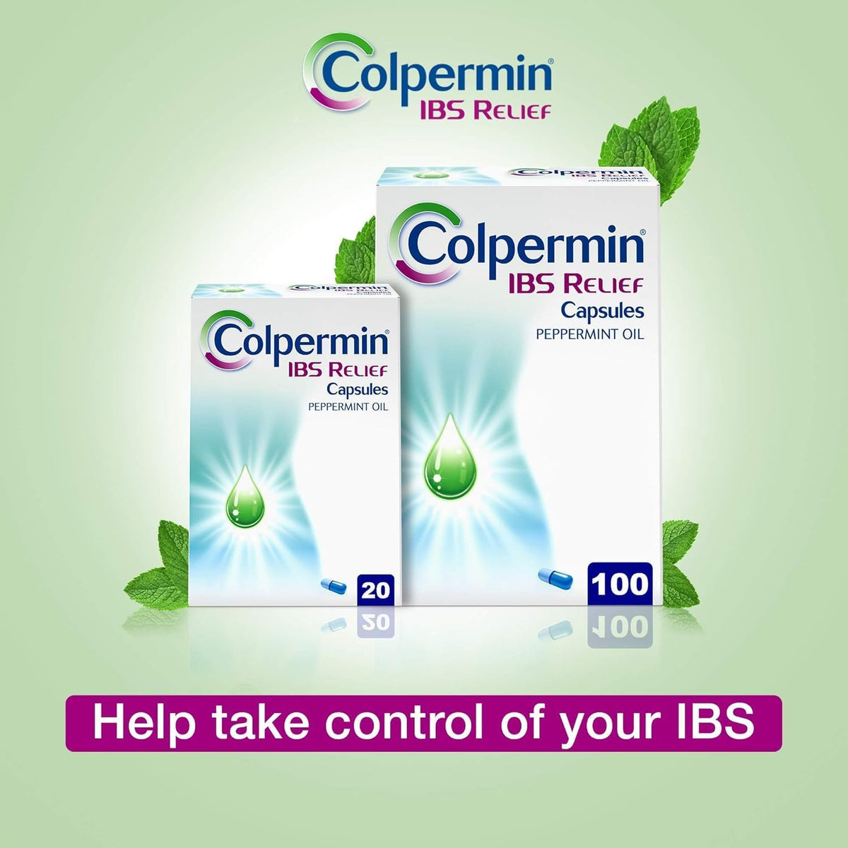 Colpermin IBS Relief peppermint oil sustained release capsules 0.2ml 100 count & 20 count