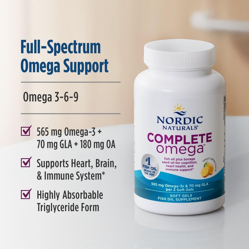 Nordic Naturals Omega Completo Cápsulas Blandas - 565 mg Omega 3 con GLA Limón