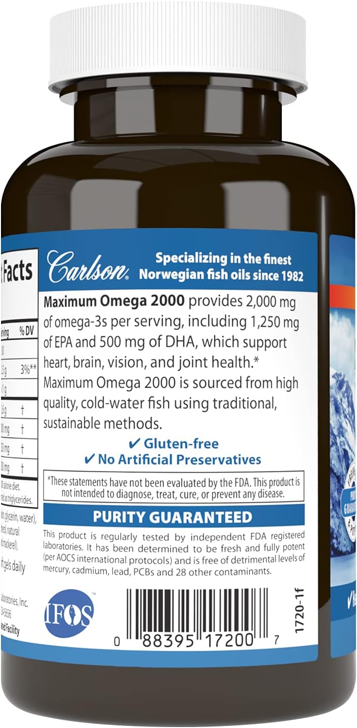 Barcode image: Carlson Maximum Omega 2000 fish oil softgels barcode 60 bottle