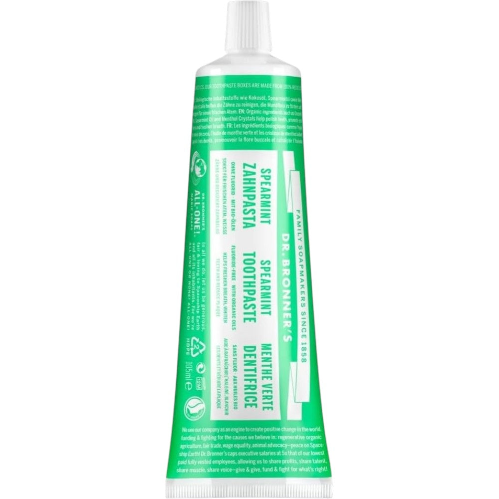 Dr. Bronner's Spearmint Fluoride Free Toothpaste 105ml tube 