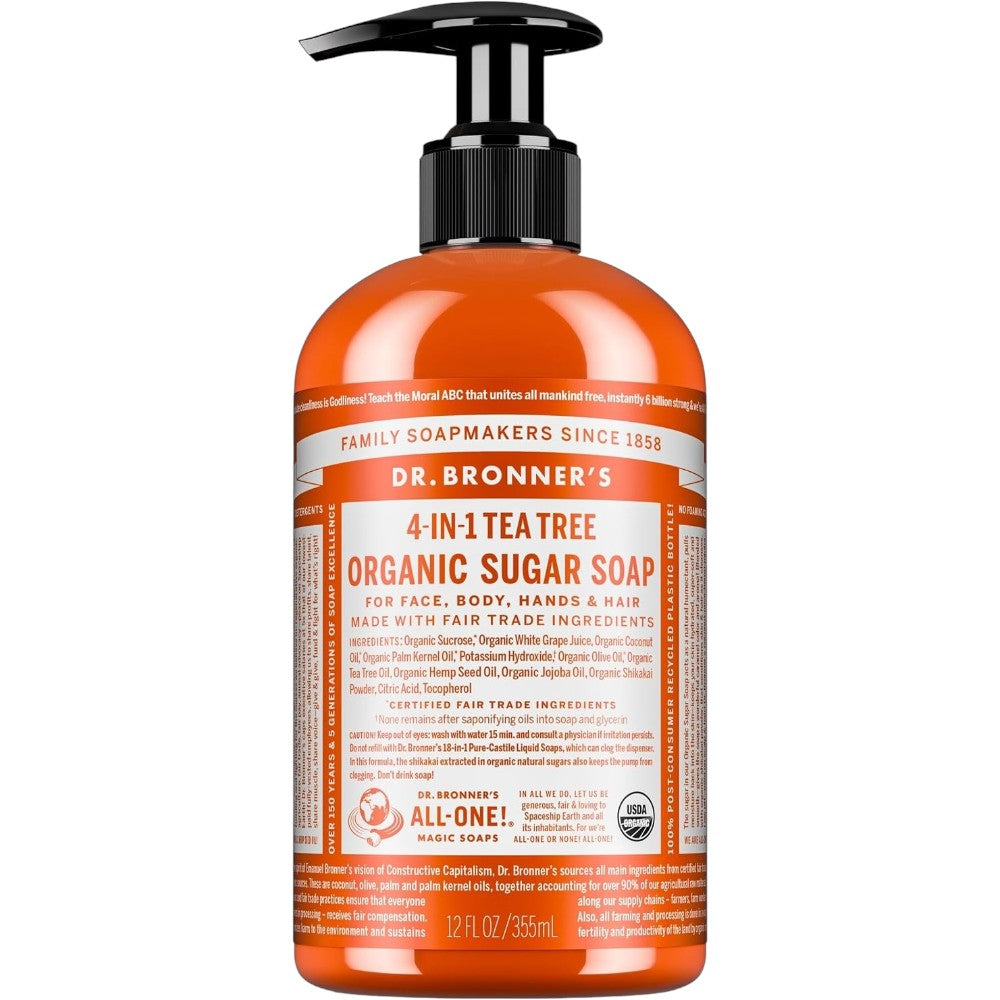 Dr. Bronner's Tea Tree 4-in-1 Organic Sugar Pump Soap 355ml pump bottle