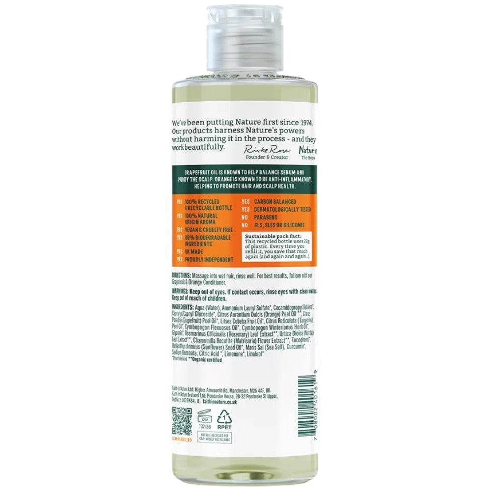 Faith In Nature Grapefruit and Orange Purifying Shampoo 400ml bottle ingredients & barcode
