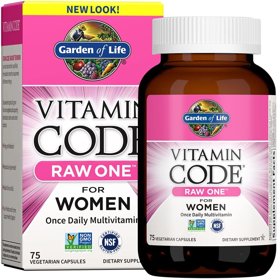 Garden of Life Vitamin Code RAW ONE for Women bottle & box, once daily multivitamin, 75 count.