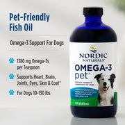 Nordic Naturals Omega-3 Pet Liquid fish oil bottle 473ml for dogs and cats.
