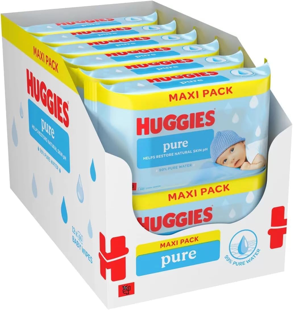Huggies Pure Baby Wipes cleansing wipes resealable packs fragrance-free 12 x 60 wipes