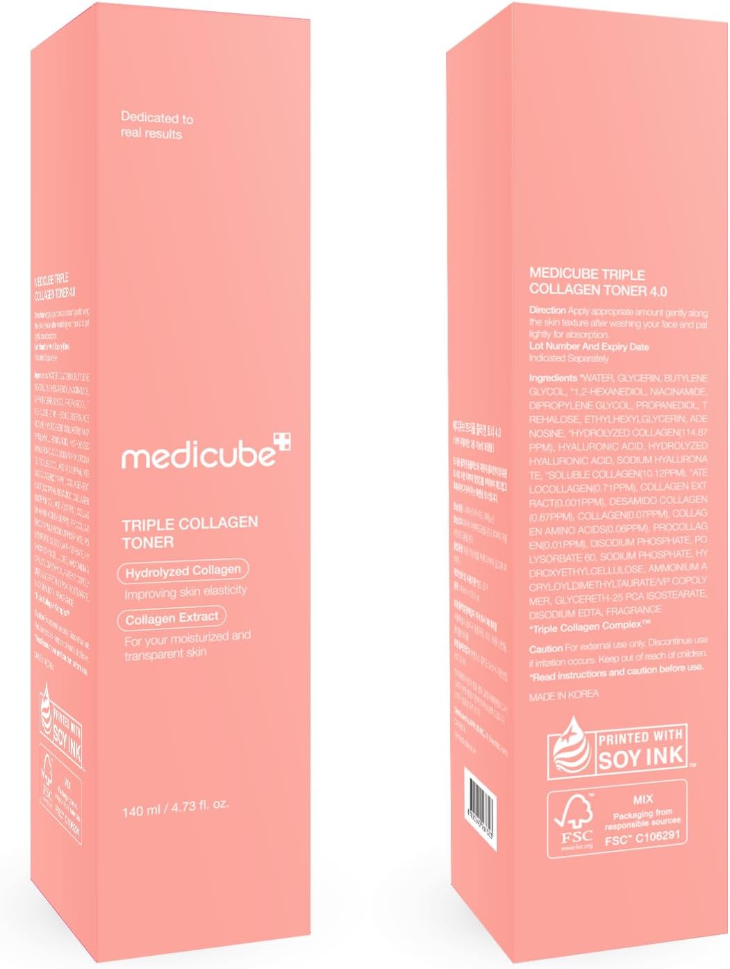 Medicube Triple Collagen Toner bottle packaging facial toner 140ml front & back product image
