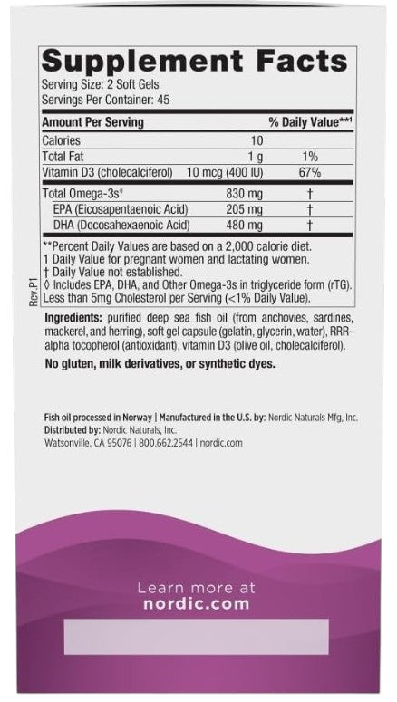 Nordic Naturals Prenatal DHA 830mg Unflavoured 90 Soft Gels Pack of 2