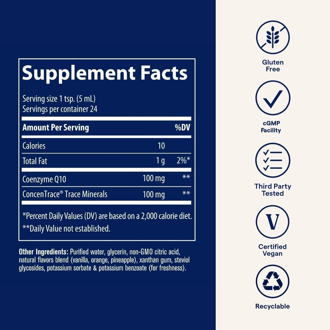 Supplement Facts Image: Trace Minerals CoQ10 supplement facts ingredients liquid bottle 118ml