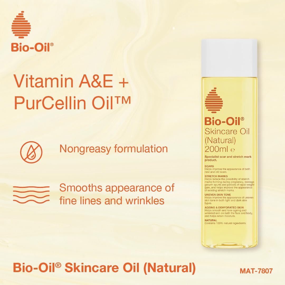 Bio-Oil Natural Skincare Oil, plastic bottle packaging, botanical oil formula, 60ml, ingredients information