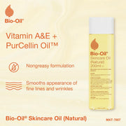 Bio-Oil Natural Skincare Oil, plastic bottle packaging, botanical oil formula, 60ml, ingredients information