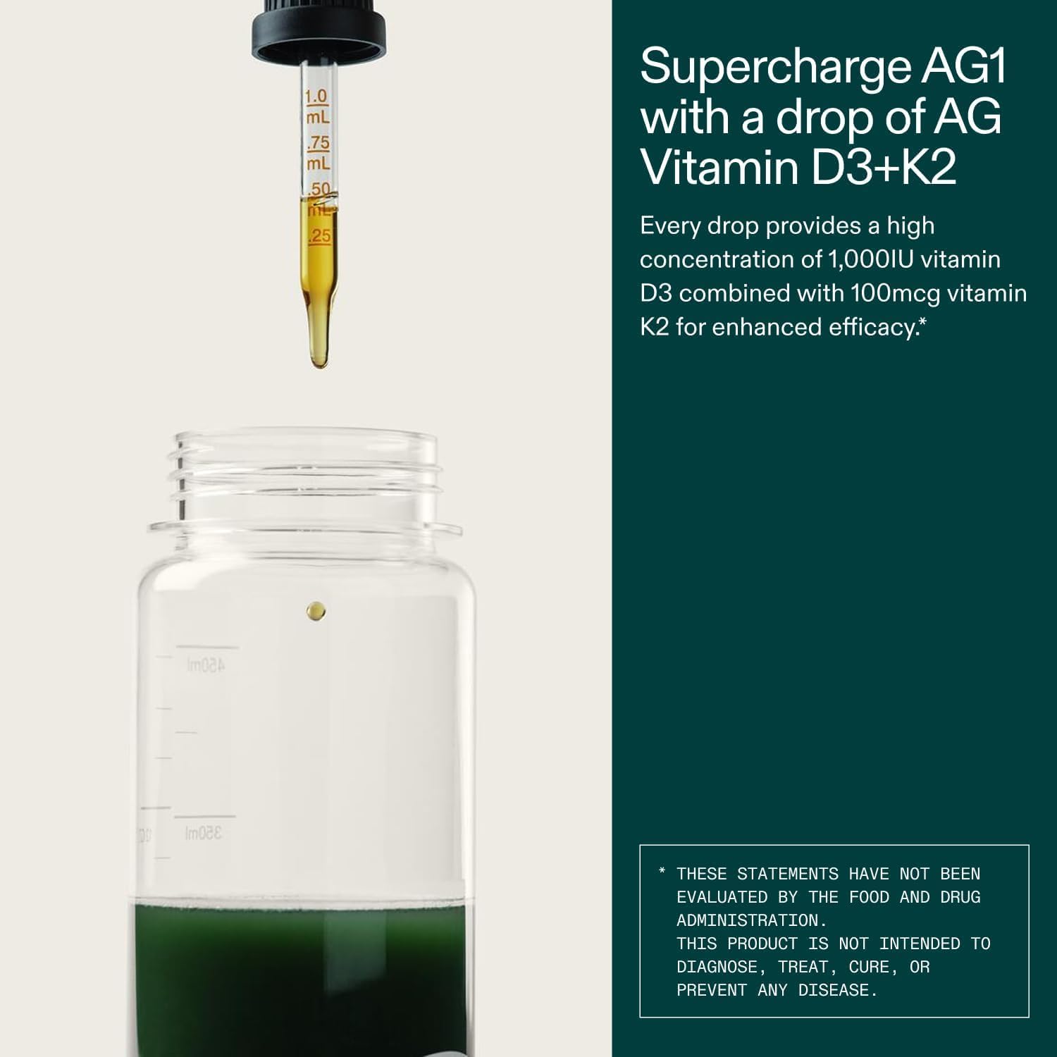 AG1 Vitamin D3 + K2 Liquid Food Supplement 30ml daily vitamin drops