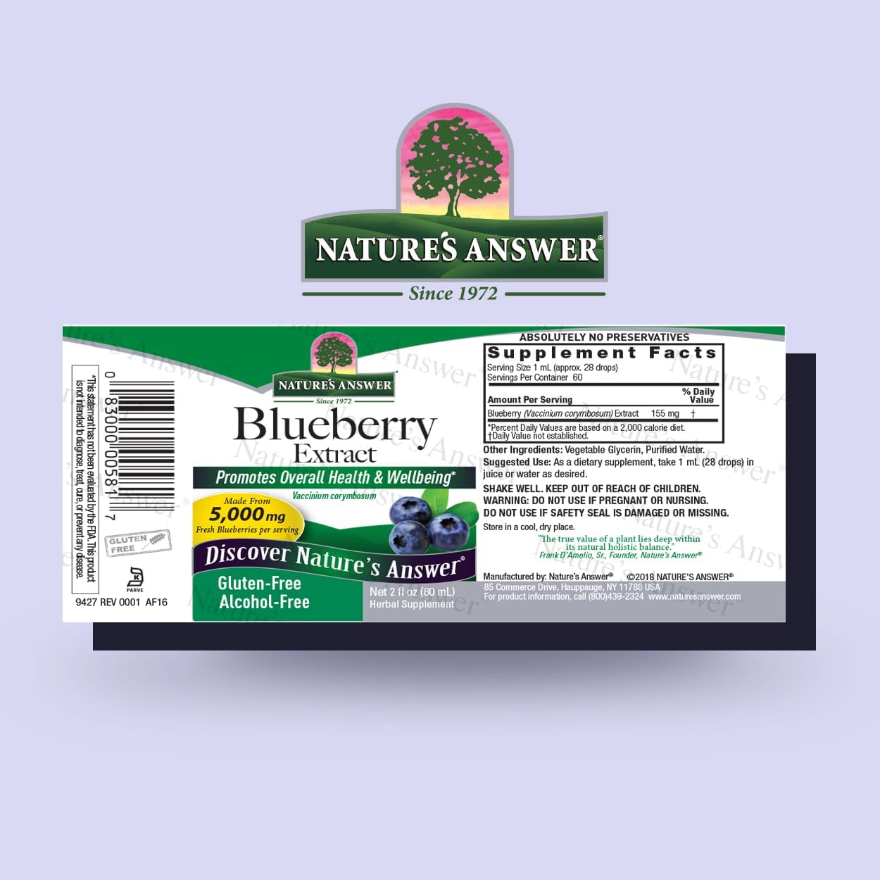 Nature's Answer Blueberry Fruit Extract Alcohol-Free 60ml barcode packaging