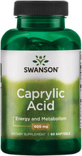 Swanson Ácido Caprílico 600 mg 60 Softgels | Apoyo para el Metabolismo y la Energía