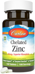Tabletas de zinc quelado Carlson 30 mg - 100 unidades